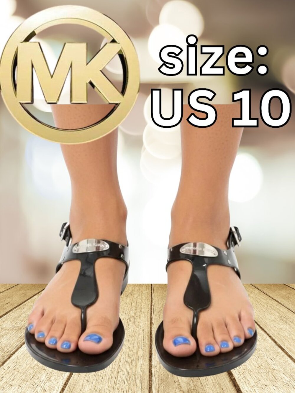 Michael Kors Black Jelly Thong Sandals Ankle Strap Size 10